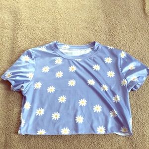 Shein/Romwe Purple and White Flower Crop Top